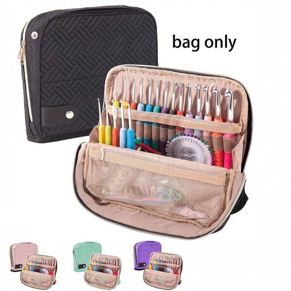 Gesteppte leere Häkelnadel-Tasche - Häkelnadel-Organizer-Etui zum Aufstellen - Häkelnadel-Halter für Strick- und Häkelutensilien, Häkelnadeln, Häkel-Accessoires & Strick-Geschenke