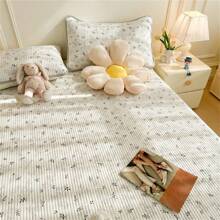 1 Peça Edredom Acolchoado de Estilo Country em Floral Miúdo Branco, Edredom de Algodão Acolchoado para Uso Multiuso, Adequado para Uso Doméstico em Todas as Estações (1 Peça de Edredom Apenas, Fronha Não Incluída)