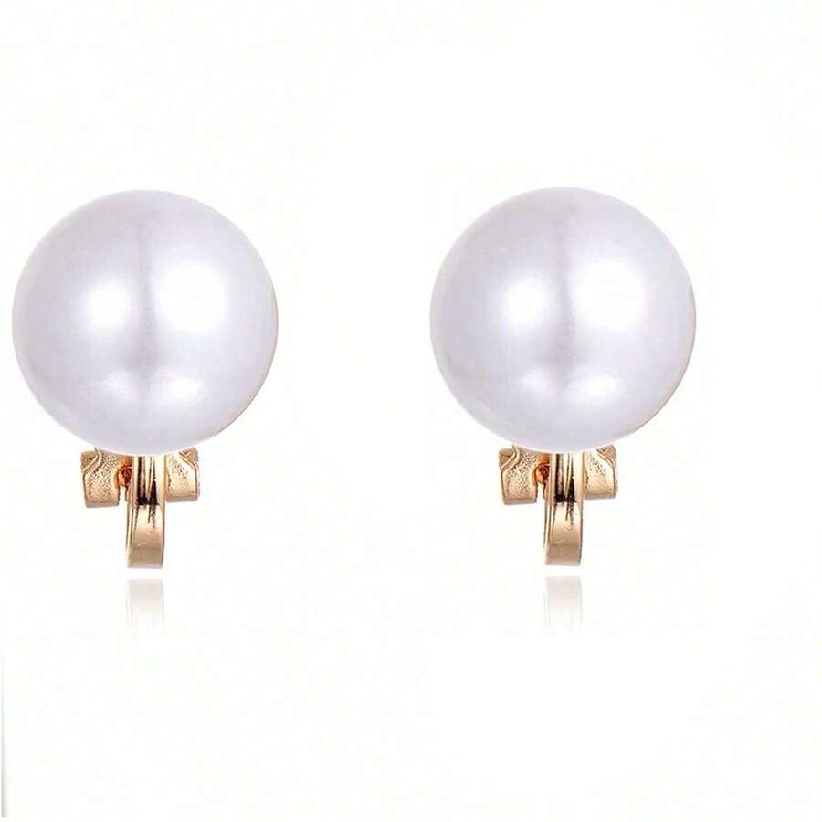 1 对时尚合金非穿孔珍珠扭结夹式耳环，适合女士