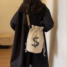 Sac à dos en canevas avec fermeture à cordon, sac d'argent vêtements avec logo dollar, sac de transport pour fêtes, cadeaux, banques, braquages, pirates, cowboys, jeux de rôle, fêtes à thème, fournitures scolaires, rentrée scolaire