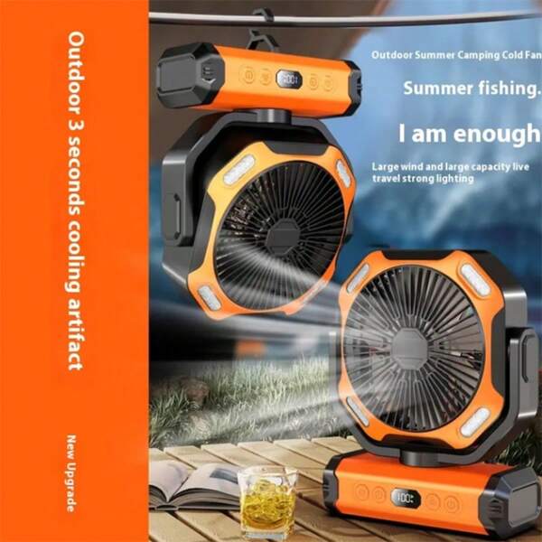 10800mAh Camping Fan With LED Light, 100-Gear Adjustable Wind Speed, Built-In Hook, Rechargeable Battery-Powered Outdoor Tent Fan With Timer, 5 Speeds USB Fan, Suitable For Outdoor Tent, Construction Site, Camping, Traveling, Holiday, Back To School, Halloween