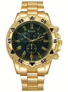 2025 neue Mode Herren Edelstahl Band Quarz Uhr, lässige personalisierte große Zifferblatt Goldfarbe Armbanduhr für Herren, gefälschte Dreiauge Studentenuhr