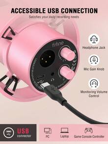 Micrófono dinámico XLR/USB, interfaz XLR para estudio, adecuado para vocales, podcasts y talla grande, interfaz USB, color rosa, con botón de silencio, perilla de ganancia, compatible con monitoreo de auriculares, aplicable para doblaje de voz, video y talla grande - FIFINE K688 Rosa - Rosa - Ver 5