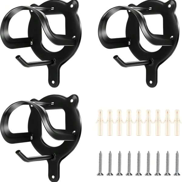 3 pièces Support de bride de cheval, crochets de bride, rangement de harnais, support de licou, support en métal avec tubes et vis pour les fournitures de grange de chevaux (noir)