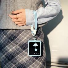 奢华天蓝色手机壳，配有云朵形挂绳，兼容三星 Galaxy Z Flip 5/6/Z Flip6/Z Flip7/Flip4/Flip3，防震后盖；也兼容摩托罗拉手机，防水、防震、防刮擦。