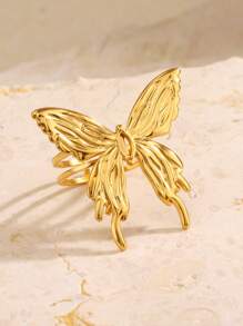 1 pieza Anillo abierto ancho de acero inoxidable estilo bohemio, adecuado para el uso diario, salidas y citas de mujeres