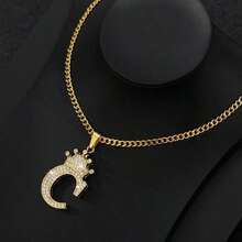 Collar con colgante de letra con corona de circonita para hombres y mujeres, collar de cadena con inicial tipo hip hop, regalo de joyería para mejores amigos - collar - Ver 18