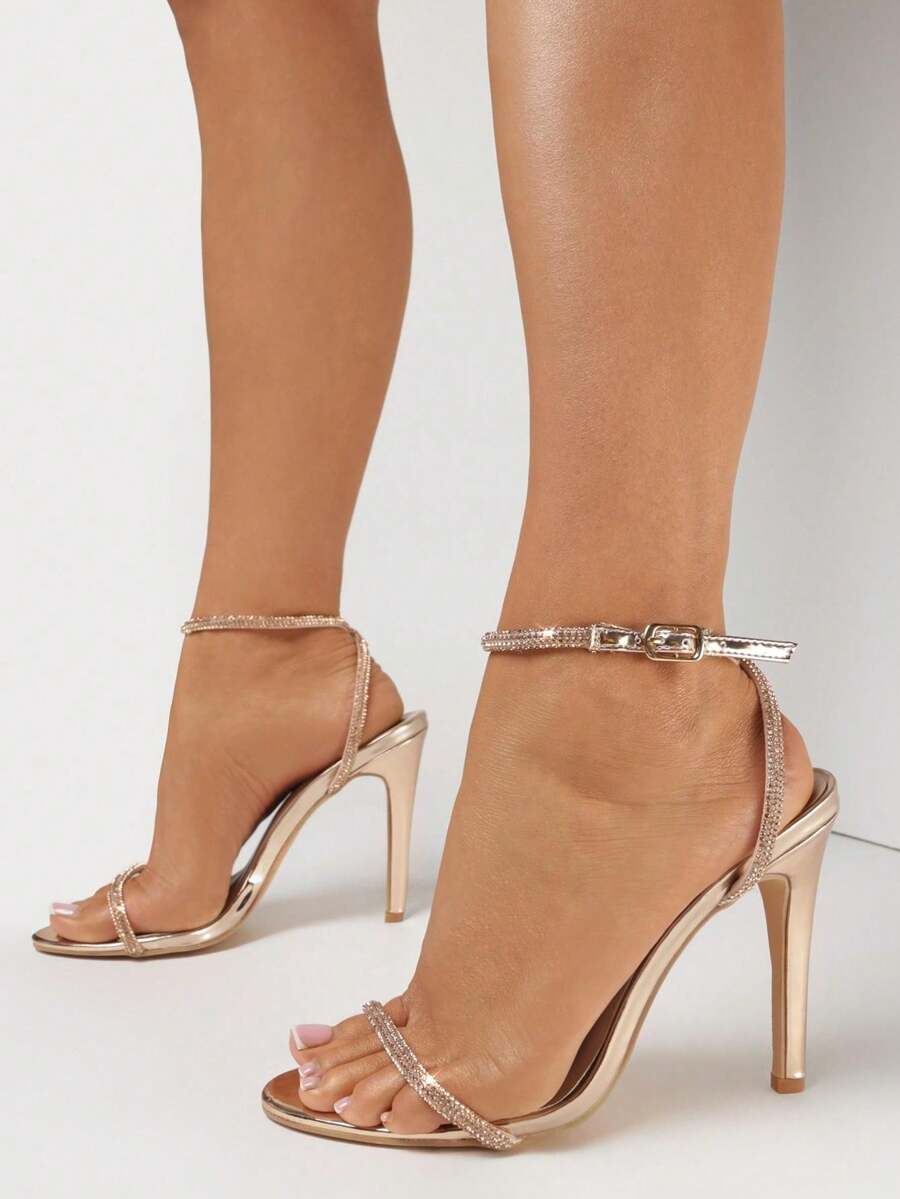 Women's Pointed Toe Adjustable Buckle Design Fashion High Heel Sandals - Champagne - View 1