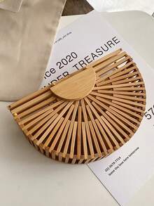 时尚半月形木质单肩斜挎包女士竹编夏季沙滩草编包藤编小手机钱包迷你包