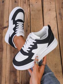 秋冬女士休闲运动鞋，女士厚底厚底运动鞋，户外运动鞋，女士运动鞋 - 黑與白 - 查看 3