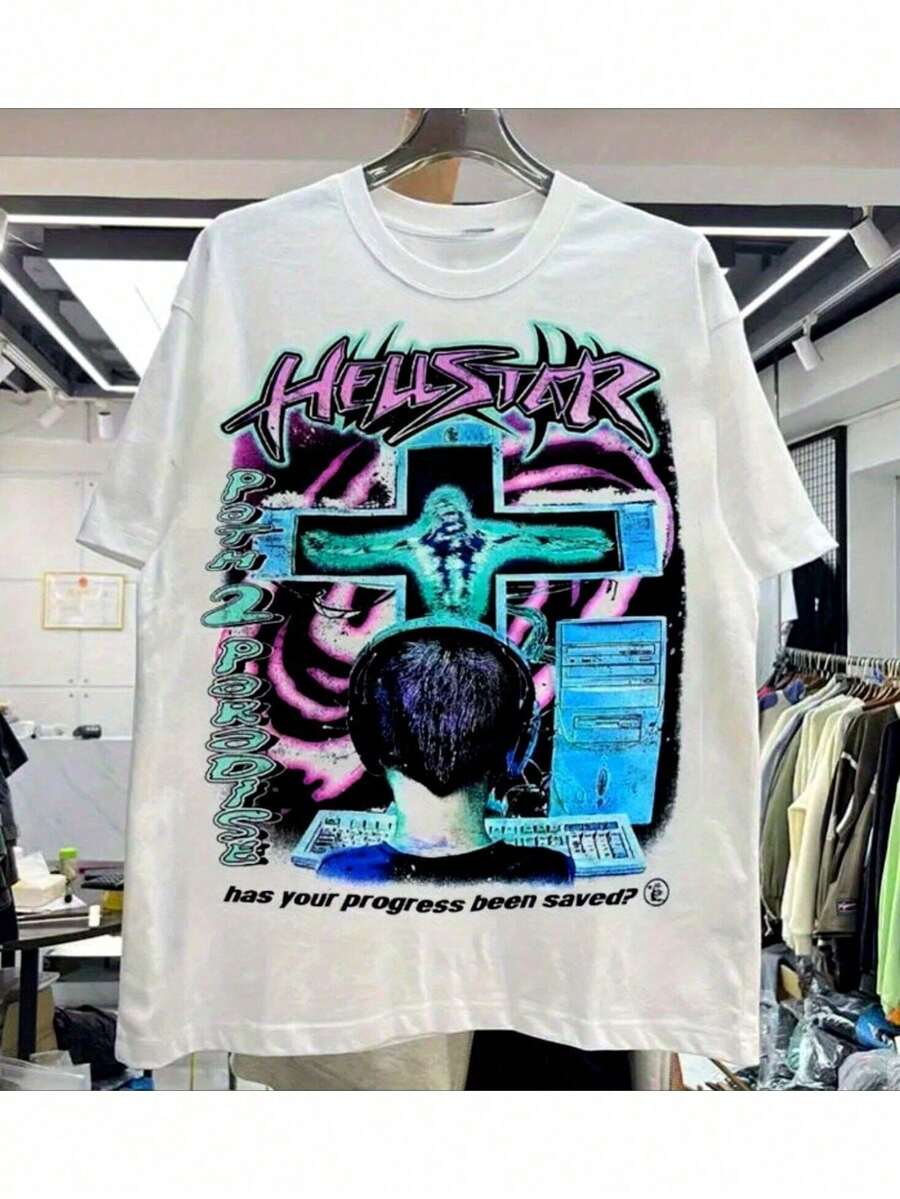 "Men's White Cotton T-Shirt With Retro  Graphic - Unisex Style Available" - trắng - Xem 1