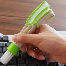 1pcsWhite And Green, 17cm 4.5cm 2.5cm Dual Head Mini Dustproof Louver Cleaner, Car Ventilation Brush, Window Louver Brush, Handheld Magic Dust Collector, Suitable For Household Car Office Cleaning Brush And Dust Collector