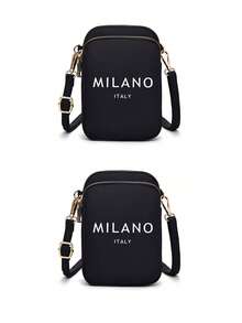 1pc Black Casual & Fashionable Mini Handbag, "Milan Italy" Themed, With Phone Pocket, Coin Purse, Ladies' Crossbody Phone Bag, Shoulder Bag, Wallet, Lightweight & Odorless Polyester Travel Bag - Black - View 10