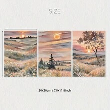 Watercolor Sunset Scenery Trio Travel Landscape Art, 3pcs Colorful Illustration Wall Art Prints, Creative Landscape Poster, Frameless Canvas Art, Modern Artwork, Bedroom & Hallway Art Decor Wall Art, Ideal Gift, Wall Art, Wall Decor, Room Decoration Gifts Birthday Graduation