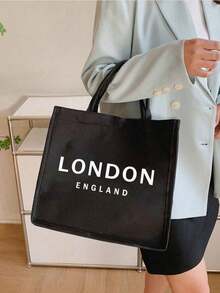 2 件/套亚麻手提袋，包括一个“LONDON ENGLAND”字样印刷手提袋和一个印刷小袋子，字母，花朵，个性化礼品包装，小袋子和大袋子组合，适合婚礼，生日，海滩，假期，是送给女性，母亲，老师，朋友，伴娘，大袋子，学生和返校的完美礼物