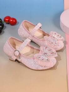 A Pair Of Cute 2025 New Children's High-Heeled Shoes, Bow Princess Shoes, And Dance Shoes Suitable For Balls - Baby Pink - View 4