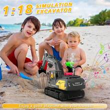 Remote Control Excavator Construction Toys For Kids, RC Excavator Truck With Metal Shovel & Light, Excavator Vehicles Tractor Sandbox Toys For Boys 3-5 4-7 8-12 Year Old Kids Outdoor Birthday Gift - 彩色 - 查看 5