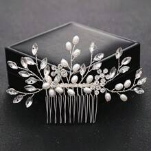 1 pieza Peine de pelo de vidrio con diseño floral elegante, accesorio de pelo adecuado para novia, boda, todas las estaciones