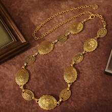 1 pieza Cadena de cintura de estilo vintage occidental con flor grabada de metal para mujer, casual y de moda para verano, escuela, otoño, Halloween - Dorado - Ver 17