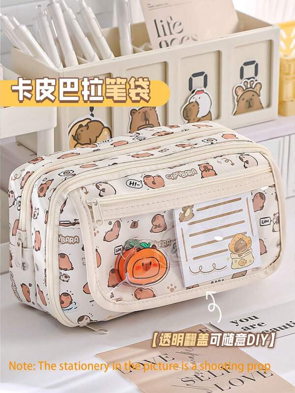 1pc Large Capacity Pencil Case, Stationery Bag, New High-Quality Transparent Pencil Pouch, Elementary Student Pencil Box, Ins Minimalist Stationery Bag, Transparent Pencil Box, Big Size Pen Bag, Cosmetic Bag, Suitable For Students, School, Girls, Middle/University, Office