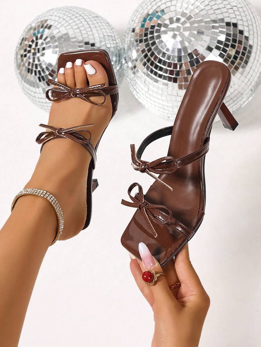 Coffee Brown Mesh Peep Toe High Heels Sandals, Versatile Minimalist Slingback Stiletto Sandals For Women, Summer - Coffee Brown - View 1