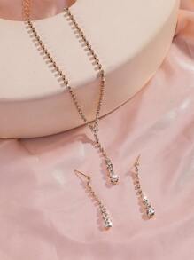 2 pièces Set de collier et boucles d'oreilles étincelants pour femmes, accessoires de bijoux de mariée élégants pour soirée