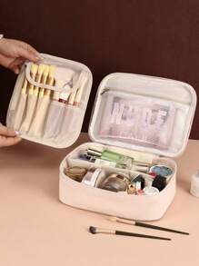 1 pieza Bolsa de maquillaje multifuncional para viaje, estuche portátil de almacenamiento de cosméticos, organizador de baño impermeable, gran capacidad, apto para lápiz labial, perfume, brochas, productos de maquillaje, artículos de tocador, esencial de viaje de verano, compras diarias, fiesta, camping, varios colores, regalo para novia, esposa, madre, estilo bohemio