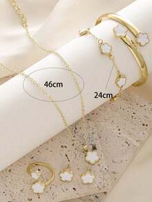 Bộ trang sức 6 món hình cỏ năm lá phong cách cổ điển dành cho nữ, tinh dầu nhỏ giọt, vòng cổ, vòng tay, hoa tai, trang sức, quà tặng ngày lễ tình nhân - trắng - Xem 2
