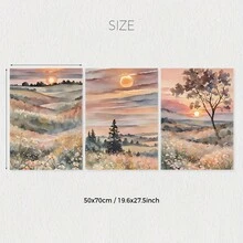 Watercolor Sunset Scenery Trio Travel Landscape Art, 3pcs Colorful Illustration Wall Art Prints, Creative Landscape Poster, Frameless Canvas Art, Modern Artwork, Bedroom & Hallway Art Decor Wall Art, Ideal Gift, Wall Art, Wall Decor, Room Decoration Gifts Birthday Graduation