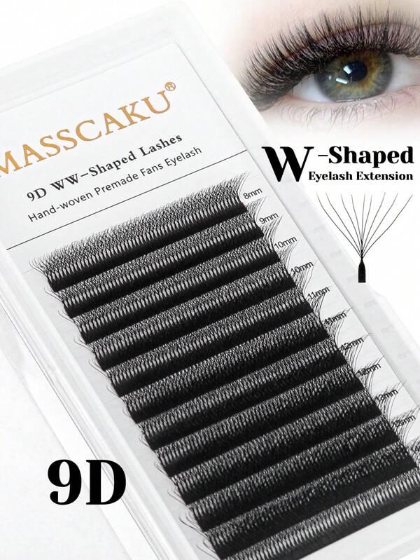 12 filas de extensiones de pestañas 9D de forma WW con grosor de 0.07mm, mezcla de rizo C y D, uso profesional en salón, pestañas postizas de visón mate negro a prueba de agua, hechas a mano, de un segundo, en forma de abanico