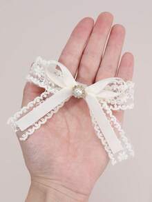 2 件白色蝴蝶结发夹，蕾丝仿珍珠发饰，优雅女孩发饰，开斋节配饰礼物