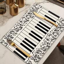 1 pieza Tapete de mesa impreso con teclas de piano y patrón geométrico; Juego de 4/6/8 manteles individuales impresos con teclas de piano y patrón geométrico - Adecuado para fiestas, cumpleaños, cenas, decoración de cocina y comedor, versátil para todas las estaciones y decoración del hogar
