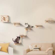 Wall Mounted Cat Shelves, Cat Wall Shelves And Perches With Jumping Boards, Nest, Barrier Board & Cat Tree, Cat Floating Furniture Up To 40 Lbs For Sleeping, Playing, Climbing, Set Of 5 - Bộ 5 món bằng gỗ nguyên khối - Xem 9
