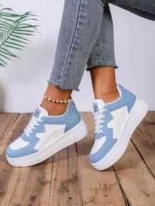 秋冬女士休闲运动鞋，坡跟厚底，户外运动鞋 - 淺藍色 - 查看 4