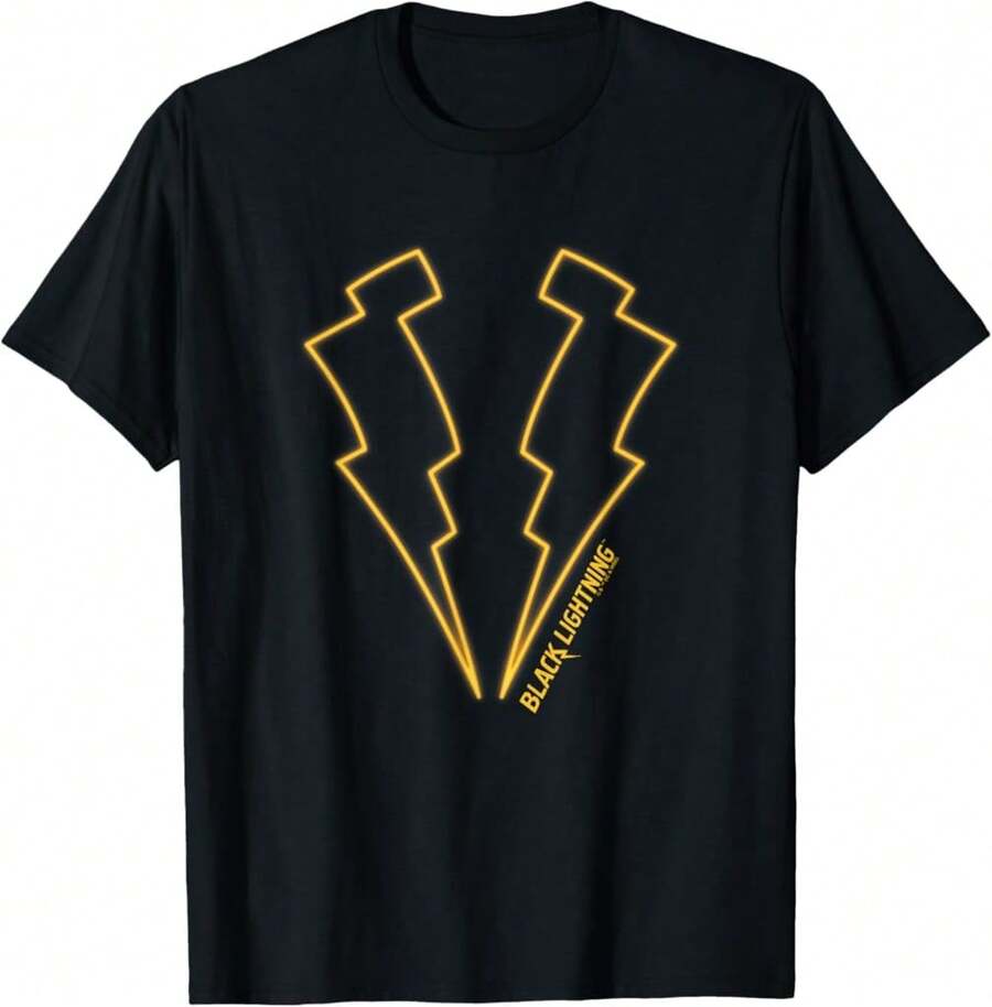 Double Gold Super Hero Lightning Logo T-Shirt,Asc Valentine's Day Gifts - Black - View 1