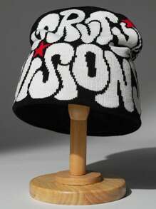 Warm Knitted Beanie Hat, Y2K Style, Acrylic Letter Design Unisex Cap For Men & Women, Autumn/Winter Casual Streetwear