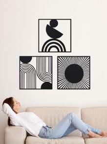 Modern Abstract Geometric Metal Wall Art - Contemporary Iron Hanging Ornaments For Living Room, Bedroom, Lounge - No Electricity Required, Featherless Home Decor Set Room Decor Bedroom Decor Wall Decor