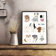 1 件复古卡通可爱狗动漫绘画艺术印刷品现代家居办公室装饰，非常适合客厅、卧室、厨房等装饰礼物可选框架