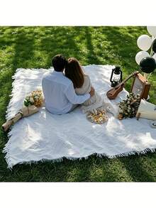 1pc Portable Thick Picnic Blanket, White Camping Mat, Beach Towel, Comfortable Cozy Sofa Throw, Outdoor Garden Tent Pad, Waterproof & Warm, Home Decor, Photography, Anti-Tear, Versatile Blanket/Tablecloth/Wall Hanging - White - View 8