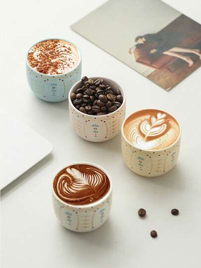 1/4 件装陶瓷咖啡/茶杯，中东风格迷你可爱杯子，适用于茶、牛奶、果汁、土耳其咖啡、阿拉伯咖啡、拿铁、美式咖啡，非常适合居家、厨房、餐厅、节日、早餐、晚餐、饮料容器、厨房用具、返校必备品