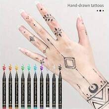 Temporary Tattoo Marker Set With 59 Stencils In 10 Colors - Waterproof, Easy To Use, Skin-Friendly, Washable - For Festivals, Parties And Sporting Events - Multicolor - View 12