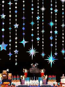 Colorful Star & Moon Polka Dot Wreath Party Decoration Set, Hanging Crescent Moon And Sparkling Star Garland Banner, Suitable For Birthday, Ramadan, Eid, Baby Shower, Wedding Decoration - Multicolor - View 5