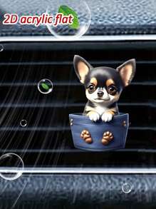1pc 2D Cute Chihuahua/Yorkie Breed Dog Car Air Vent Clip Aroma Diffuser, Cartoon Decor Gift, Car Interior Accessory, Clip-On Air Freshener - Acrylic Fragrance Diffuser