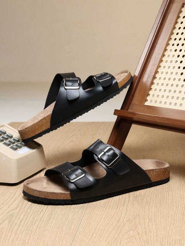 Unisex Fashion Soft Cork Sole Comfortable Slip-On Mule Sandals, Summer Outdoor Beach Walking Slippers, Couples Shoes