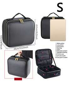 多功能 PU 皮革化妆包，大容量专业分隔化妆包，配有双肩带和肩带，适合美容师、美甲师、纹身师、化妆师旅行必需品旅行配件旅行必备品返校用品 - 彩色 - 查看 8