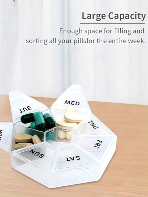 1 Pc Round 7-Compartment Portable Small Medicine Box Mini, 7 Days A Week Portable Distribution Medicine Box