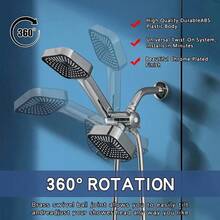 High-Flow 2-In-1 Handheld & Rainfall Shower Head Set With Long Hose And T-Valve - Durable ABS, Wall Mounted, Square Design For Bathroom Upgrade. - Bạc - Xem 6