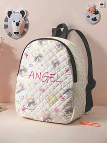 1pc Customized Cute Bear Pattern Plaid Backpack, Can Be Customized According To Your Unique Design, Very Suitable For Children And Teenagers, Print Your Own Name Or Print Your Sibling Or Classmate's Name As A Gift - Multicolor - View 2