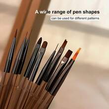 1pc Japanese Brown Series Nail Art Brush, Dual-Headed Liner Brush, Nail Builder, Gel Paint Drawing Brush, Ombre Brush, Suitable For Nail Salons Or Home Use - Brown - View 3
