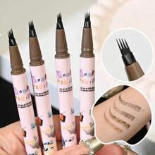 4 Colors Waterproof 4-Prong Eyebrow Pencils, Smudge-Proof, Sweat-Resistant, Long-Lasting, Dark Brown, Ash Brown, Black, Light Brown Liquid Eyebrow Pencils